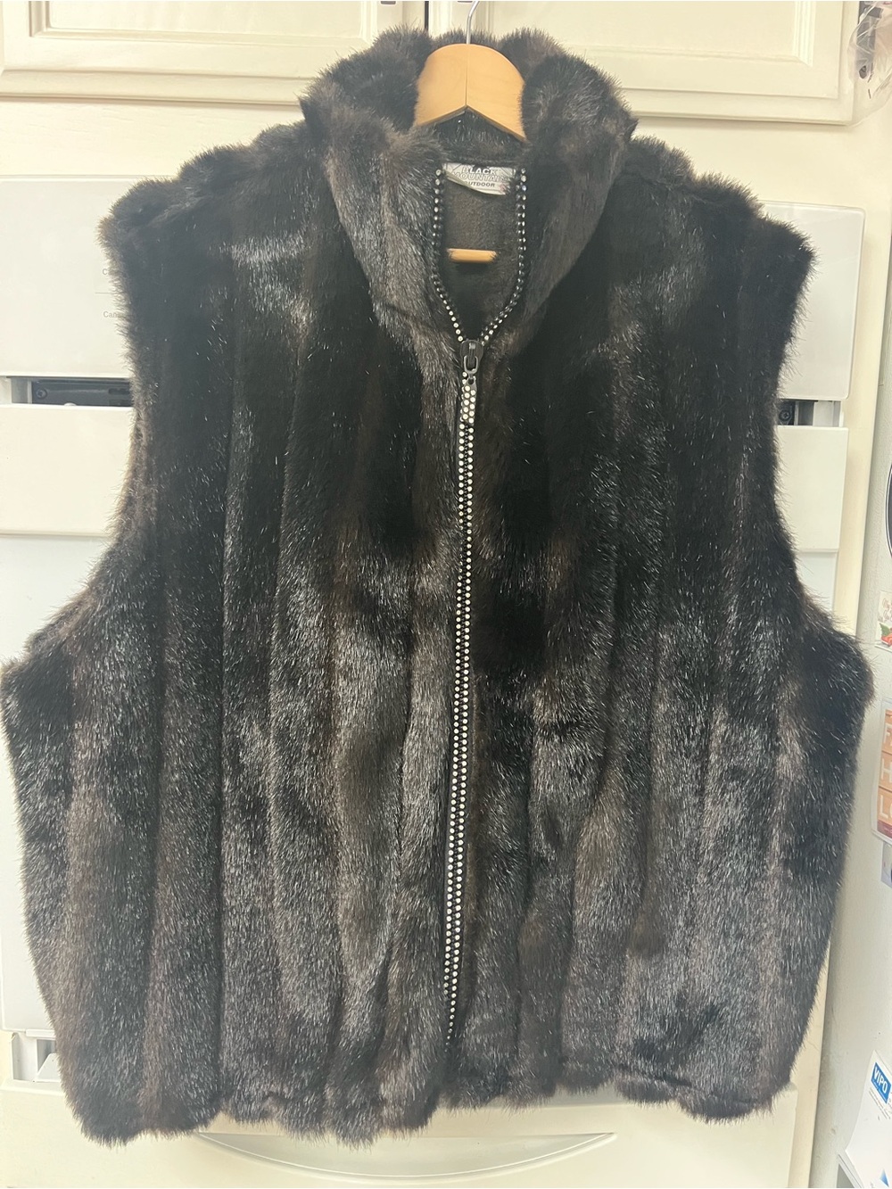 Vintage Black Mountain Faux Fur Vest Black Zip Front Plush Winter Vest size 2X